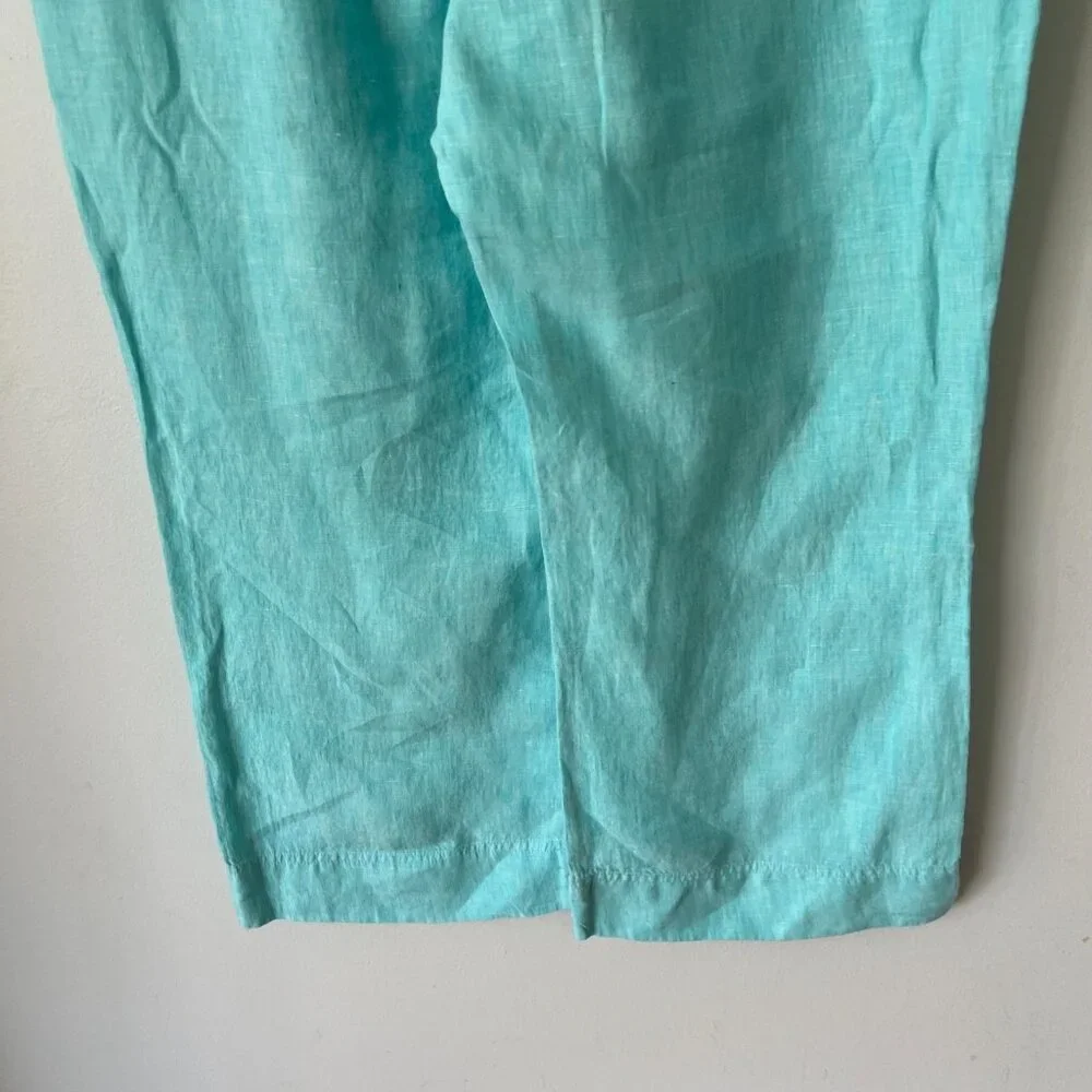 Foxcroft Aqua Blue Linen Wide Leg Pants Women's Size Large